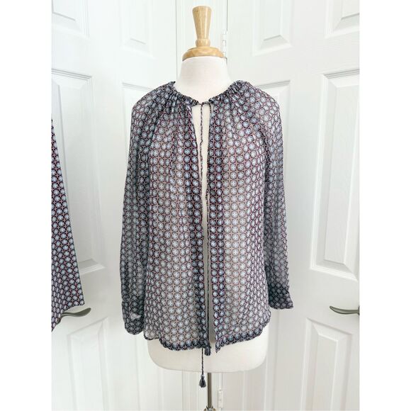 Weekend Max Mara Red Blue Geometric Silk Top Blouse & Wide Fit Pants Set Size 8 - Picture 2 of 9